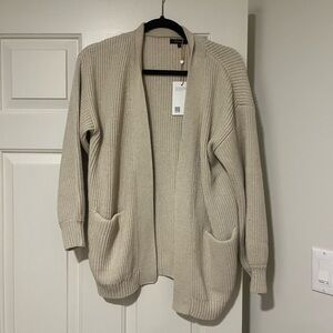 Quince Cream Open-Front Ribbed Cardigan with Pockets NWT
